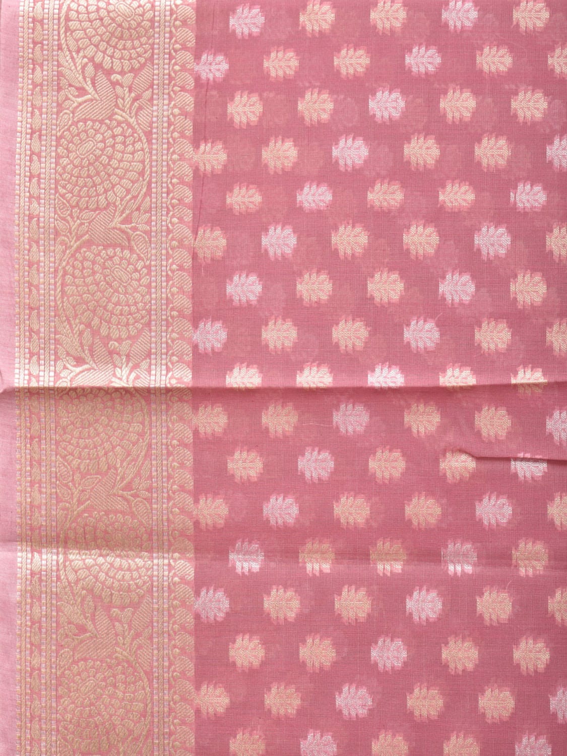 Peach Cut Work Cotton Silk Saree with All Over Banaras Design - Global Threads | Grocsy