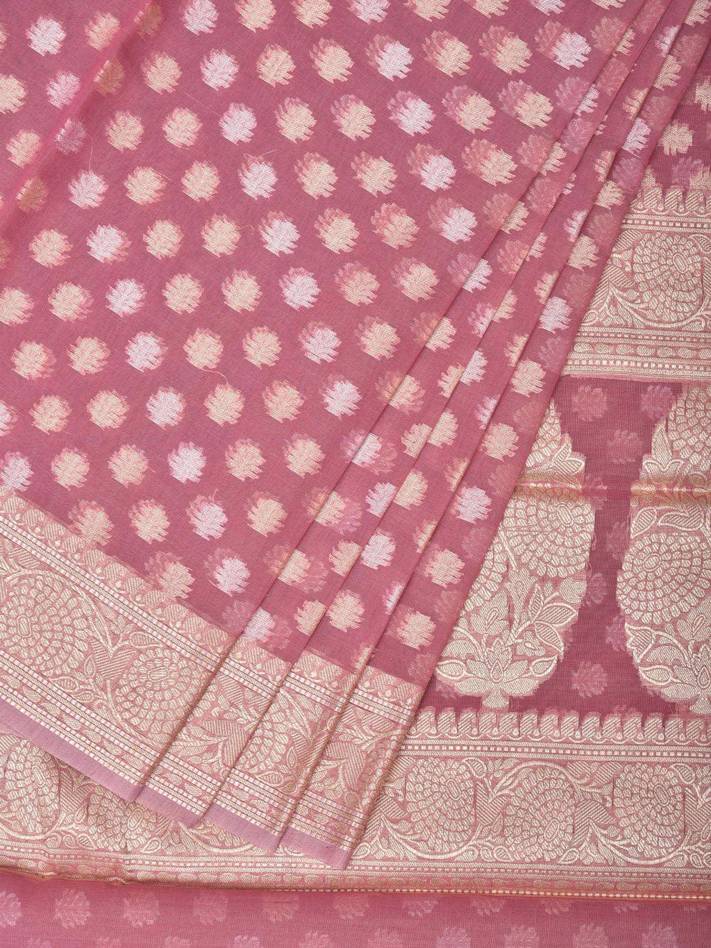 Peach Cut Work Cotton Silk Saree with All Over Banaras Design - Global Threads | Grocsy