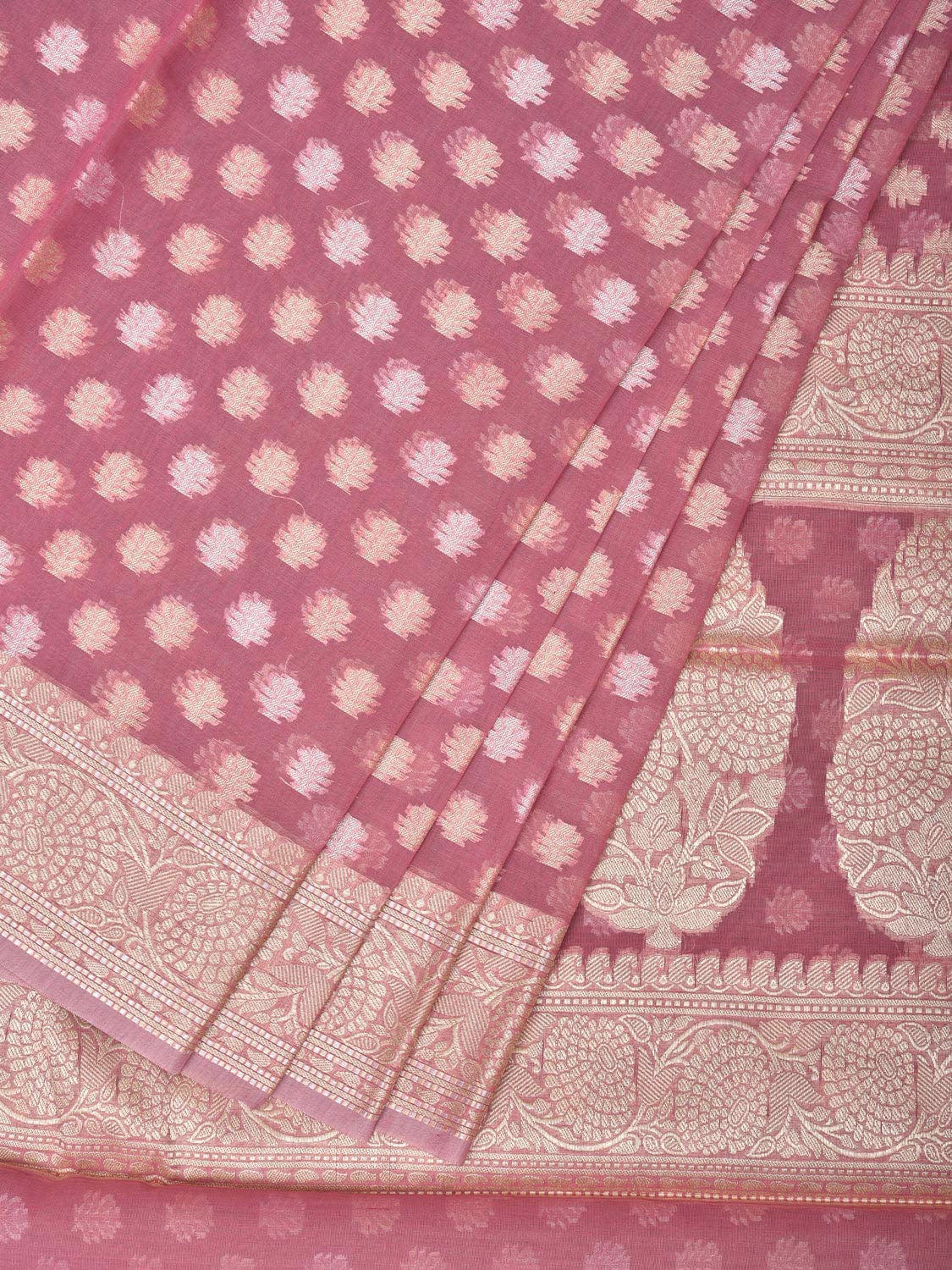 Peach Cut Work Cotton Silk Saree with All Over Banaras Design - Global Threads | Grocsy