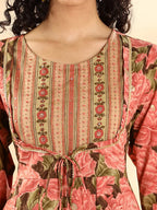 Yufta Peach Floral Print Sequins Work Anarkali Kurta And Trouser With Dupatta Set | Grocsy