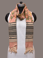 Peach Kalamkari Hand Painted Cotton Bhujodi Handloom Dupatta with Floral Design - Global Threads | Grocsy