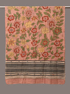 Peach Kalamkari Hand Painted Cotton Bhujodi Handloom Dupatta with Floral Design - Global Threads | Grocsy
