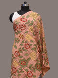 Peach Kalamkari Hand Painted Cotton Bhujodi Handloom Dupatta with Floral Design - Global Threads | Grocsy