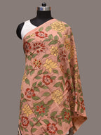 Peach Kalamkari Hand Painted Cotton Bhujodi Handloom Dupatta with Floral Design - Global Threads | Grocsy