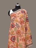 Peach Kalamkari Hand Painted Cotton Handloom Dupatta with Floral Design - Global Threads | Grocsy