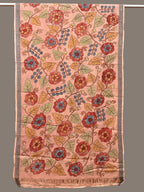 Peach Kalamkari Hand Painted Cotton Handloom Dupatta with Floral Design - Global Threads | Grocsy