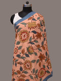 Peach Kalamkari Hand Painted Cotton Handloom Dupatta with Floral Design - Global Threads | Grocsy