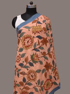 Peach Kalamkari Hand Painted Cotton Handloom Dupatta with Floral Design - Global Threads | Grocsy