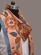 Peach Kalamkari Hand Painted Cotton Handloom Dupatta with Floral Design - Global Threads | Grocsy