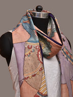 Peach Kalamkari Hand Painted Kanchipuram Silk Handloom Dupatta with Krishna and Cow Design - Global Threads | Grocsy