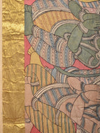 Peach Kalamkari Hand Painted Kanchipuram Silk Handloom Saree with Ramayana Design - Global Threads | Grocsy