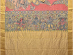 Peach Kalamkari Hand Painted Kanchipuram Silk Handloom Saree with Ramayana Design - Global Threads | Grocsy