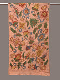 Peach Kalamkari Hand Painted Sico Stole with Floral and Birds Design - Global Threads | Grocsy