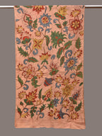 Peach Kalamkari Hand Painted Sico Stole with Floral and Birds Design - Global Threads | Grocsy