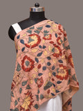 Peach Kalamkari Hand Painted Sico Stole with Floral and Birds Design - Global Threads | Grocsy