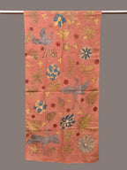 Peach Kalamkari Hand Painted Sico Stole with Floral and Birds Design - Global Threads | Grocsy