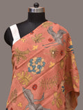 Peach Kalamkari Hand Painted Sico Stole with Floral and Birds Design - Global Threads | Grocsy