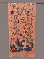 Peach Kalamkari Hand Painted Sico Stole with Floral and Birds Design - Global Threads | Grocsy