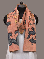 Peach Kalamkari Hand Painted Sico Stole with Floral and Birds Design - Global Threads | Grocsy