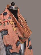 Peach Kalamkari Hand Painted Sico Stole with Floral and Birds Design - Global Threads | Grocsy