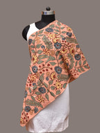 Peach Kalamkari Hand Painted Sico Stole with Floral Design - Global Threads | Grocsy