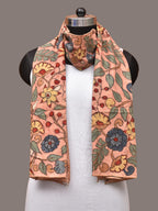Peach Kalamkari Hand Painted Sico Stole with Floral Design - Global Threads | Grocsy