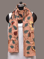 Peach Kalamkari Hand Painted Sico Stole with Floral Design - Global Threads | Grocsy