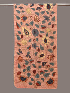 Peach Kalamkari Hand Painted Sico Stole with Floral Design - Global Threads | Grocsy