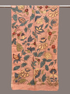 Peach Kalamkari Hand Painted Sico Stole with Floral Design - Global Threads | Grocsy
