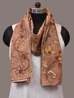 Peach Kalamkari Hand Painted Sico Stole with Floral Design - Global Threads | Grocsy