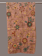 Peach Kalamkari Hand Painted Sico Stole with Floral Design - Global Threads | Grocsy