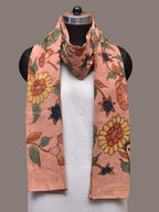Peach Kalamkari Hand Painted Sico Stole with Floral Design - Global Threads | Grocsy