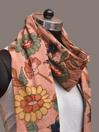 Peach Kalamkari Hand Painted Sico Stole with Floral Design - Global Threads | Grocsy