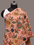 Peach Kalamkari Hand Painted Sico Stole with Floral Design - Global Threads | Grocsy
