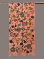 Peach Kalamkari Hand Painted Sico Stole with Floral Design - Global Threads | Grocsy