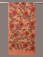 Peach Kalamkari Hand Painted Sico Stole with Flowers Design - Global Threads | Grocsy