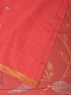 Peach Khadi Cotton Handloom Saree with Big Floral Pallu Design - Global Threads | Grocsy