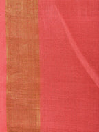 Peach Khadi Cotton Handloom Saree with Big Floral Pallu Design - Global Threads | Grocsy
