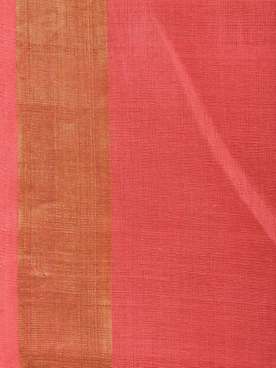 Peach Khadi Cotton Handloom Saree with Big Floral Pallu Design - Global Threads | Grocsy