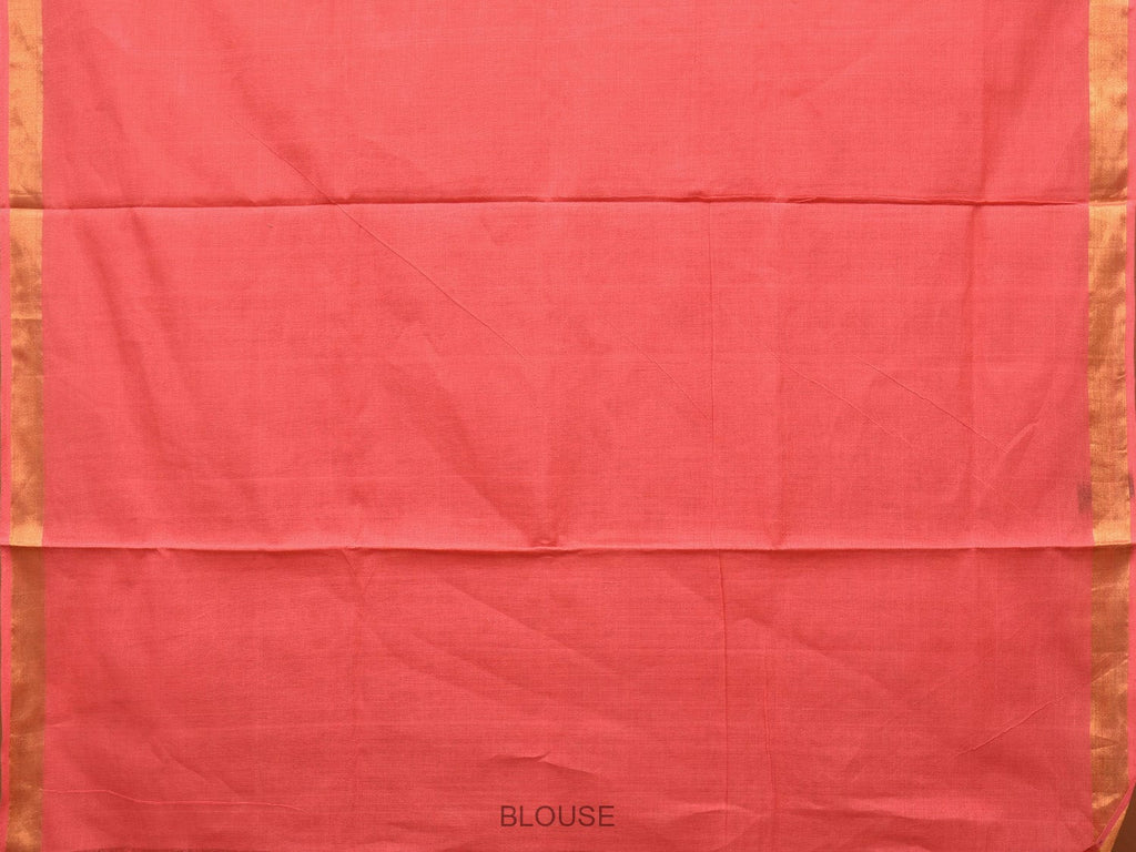Peach Khadi Cotton Handloom Saree with Big Floral Pallu Design - Global Threads | Grocsy