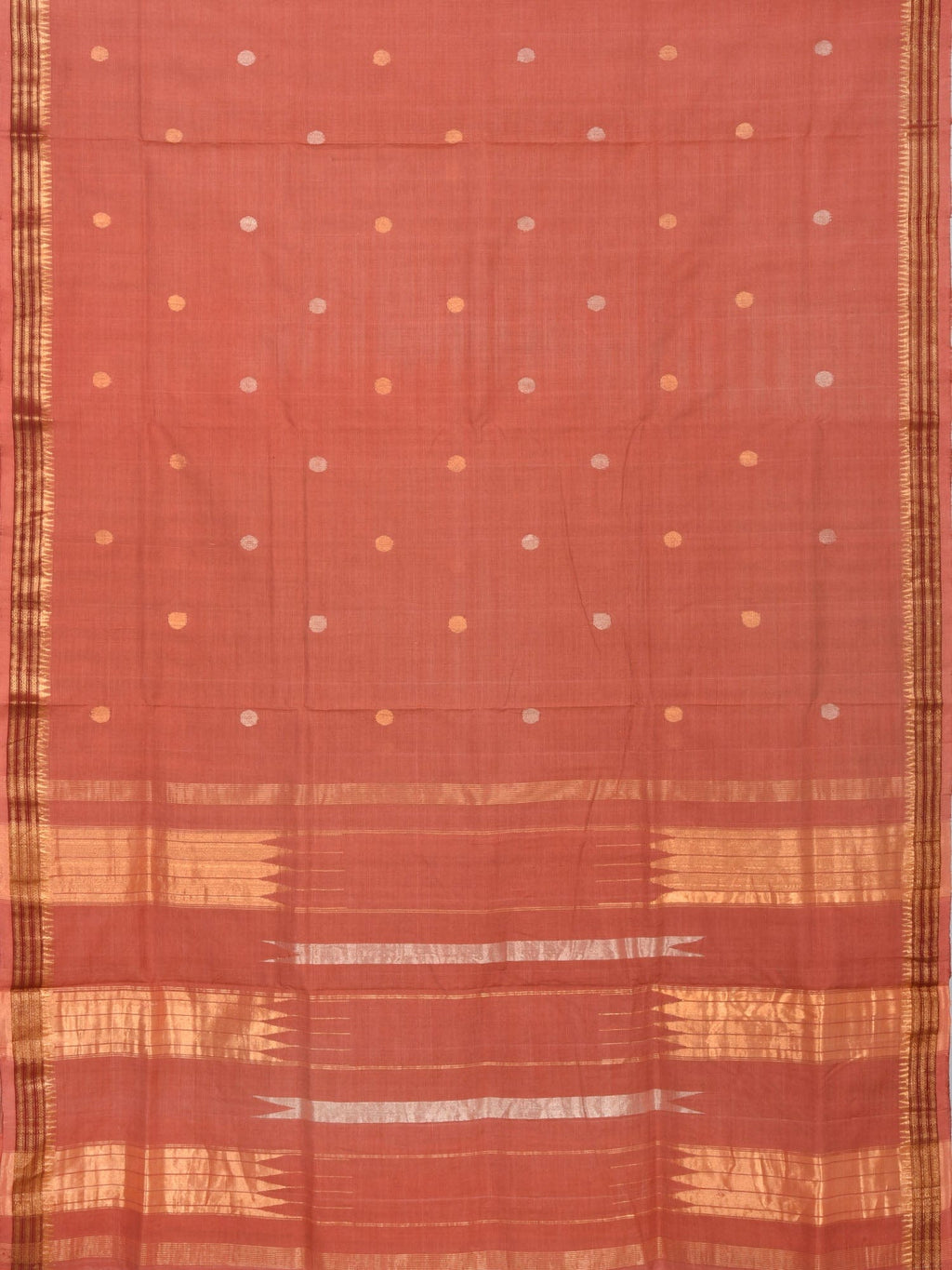 Peach Khadi Cotton Handloom Saree with Buta and Dobi Border Design - Global Threads | Grocsy