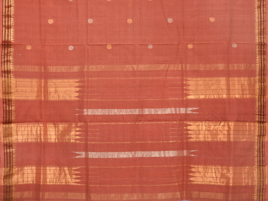 Peach Khadi Cotton Handloom Saree with Buta and Dobi Border Design - Global Threads | Grocsy