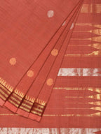 Peach Khadi Cotton Handloom Saree with Buta and Dobi Border Design - Global Threads | Grocsy