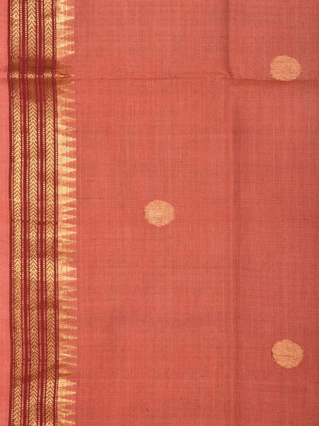 Peach Khadi Cotton Handloom Saree with Buta and Dobi Border Design - Global Threads | Grocsy