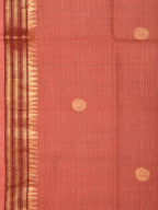 Peach Khadi Cotton Handloom Saree with Buta and Dobi Border Design - Global Threads | Grocsy