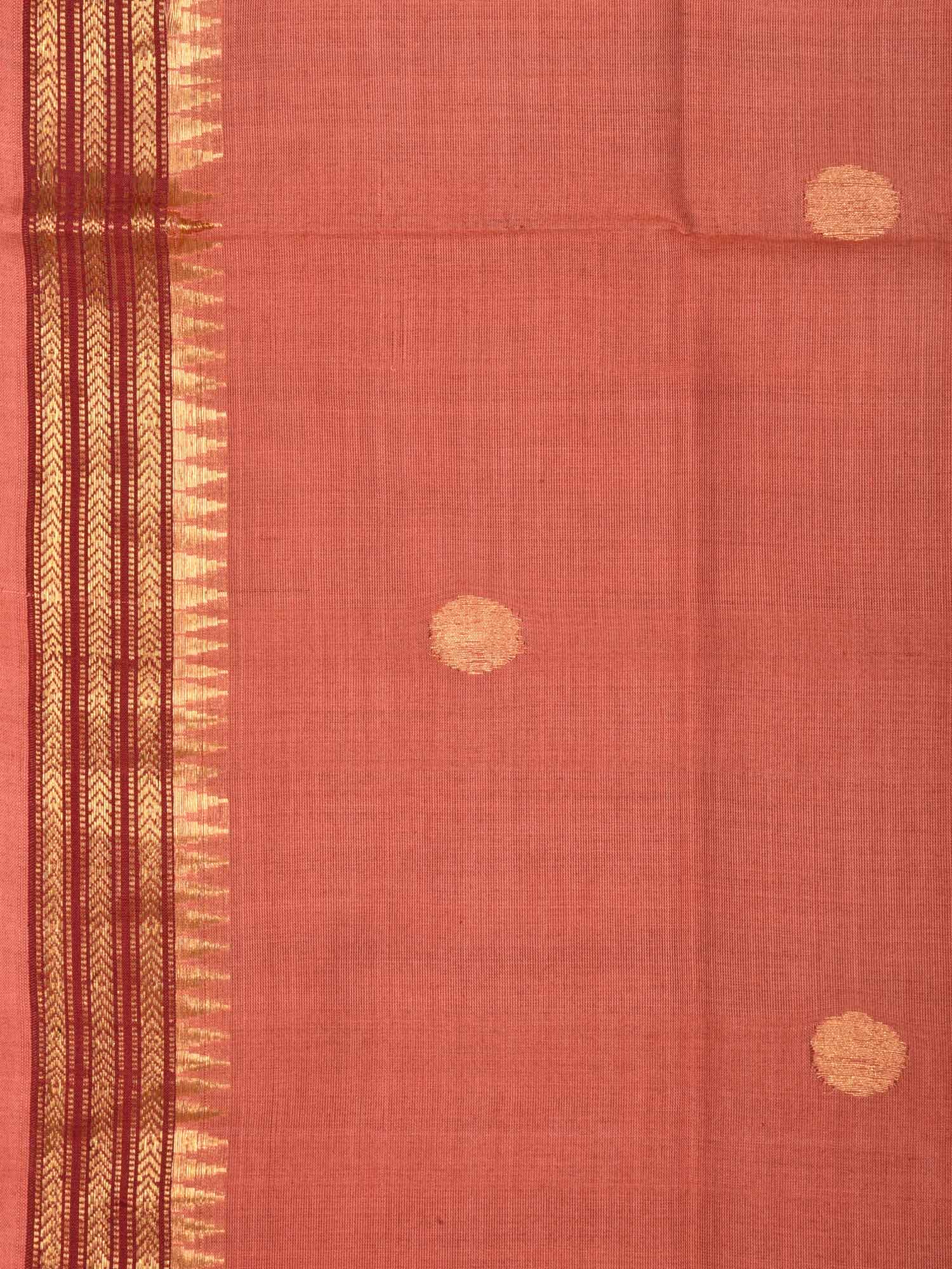 Peach Khadi Cotton Handloom Saree with Buta and Dobi Border Design - Global Threads | Grocsy