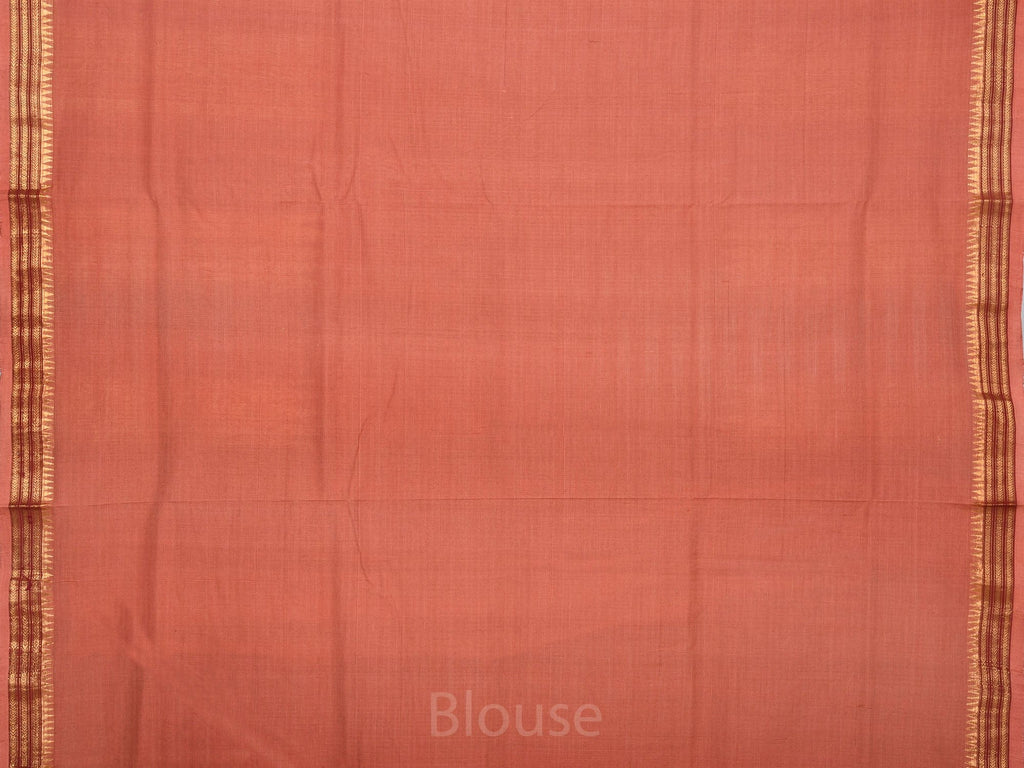 Peach Khadi Cotton Handloom Saree with Buta and Dobi Border Design - Global Threads | Grocsy