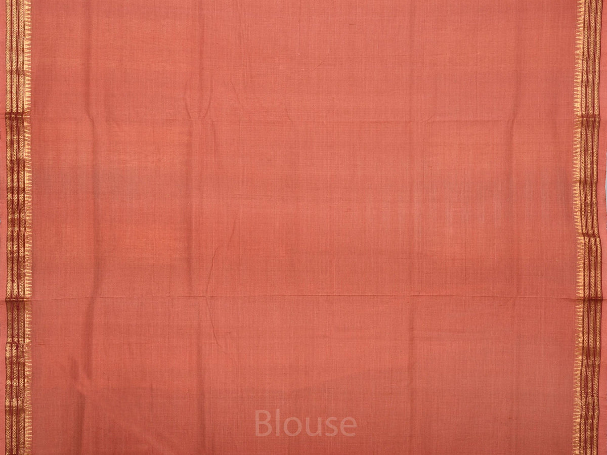 Peach Khadi Cotton Handloom Saree with Buta and Dobi Border Design - Global Threads | Grocsy