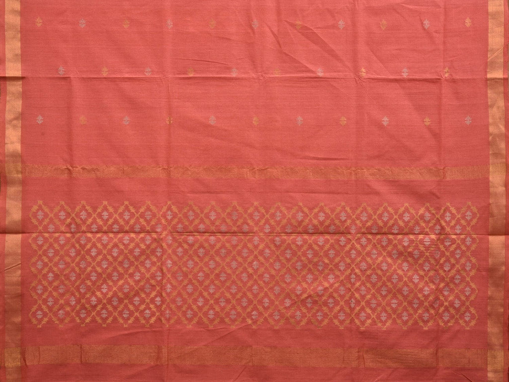 Peach Uppada Cotton Handloom Saree with Jamdani Pallu Design No Blouse - Global Threads | Grocsy