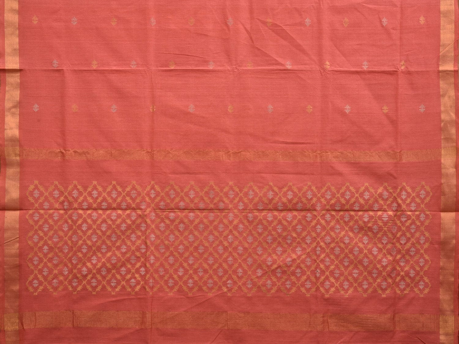 Peach Uppada Cotton Handloom Saree with Jamdani Pallu Design No Blouse - Global Threads | Grocsy